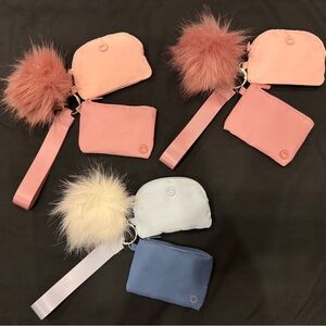 Dual Pouch Wristlets with Faux Fur Pom Keychains